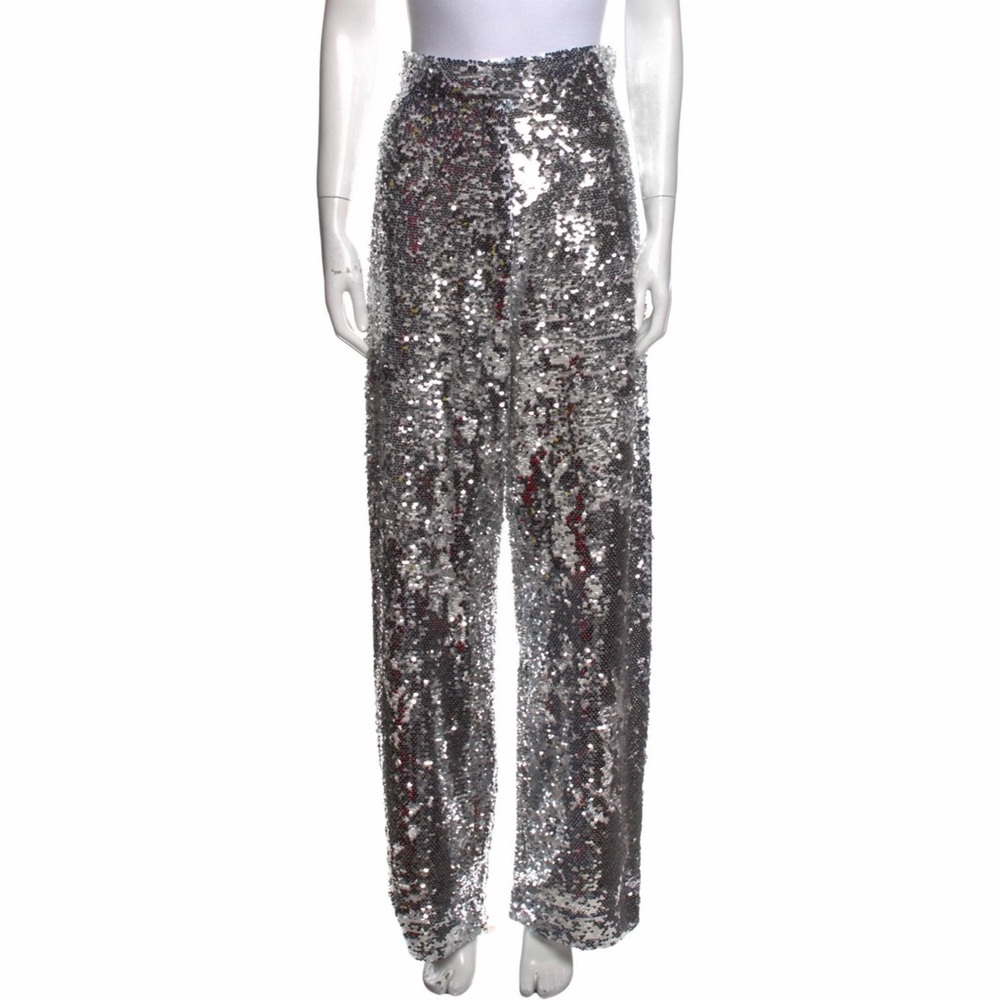 Nasty Gal Sequin Silver Wide Leg High Waisted Pants